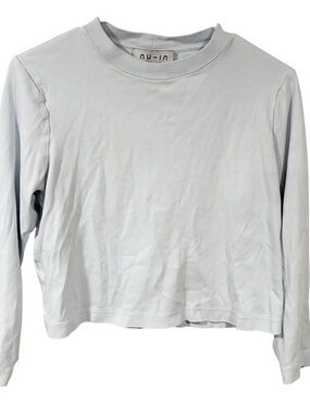Nu-In Light Blue Cotton Cropped Long Sleeve Top Minimalist Size Medium